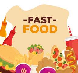 banner with different delicious fast food