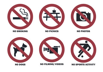 Set of not allowed warnings signs.