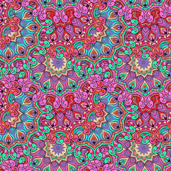 Round mandala seamless pattern. Arabic, Indian, Islamic, Ottoman ornament. Ethnic motif. Vector illustration.