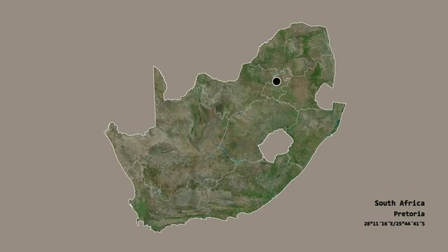 Limpopo, province of South Africa, with its capital, localized, outlined and zoomed with informative overlays on a satellite map in the Stereographic projection. Animation 3D