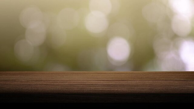 Wood table bar and nature tree blurred background, Top wood table space area for products show. 3840x2160. 4K UHD. Video Clip.