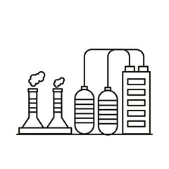 industry factory buildings and chimneys line style icons
