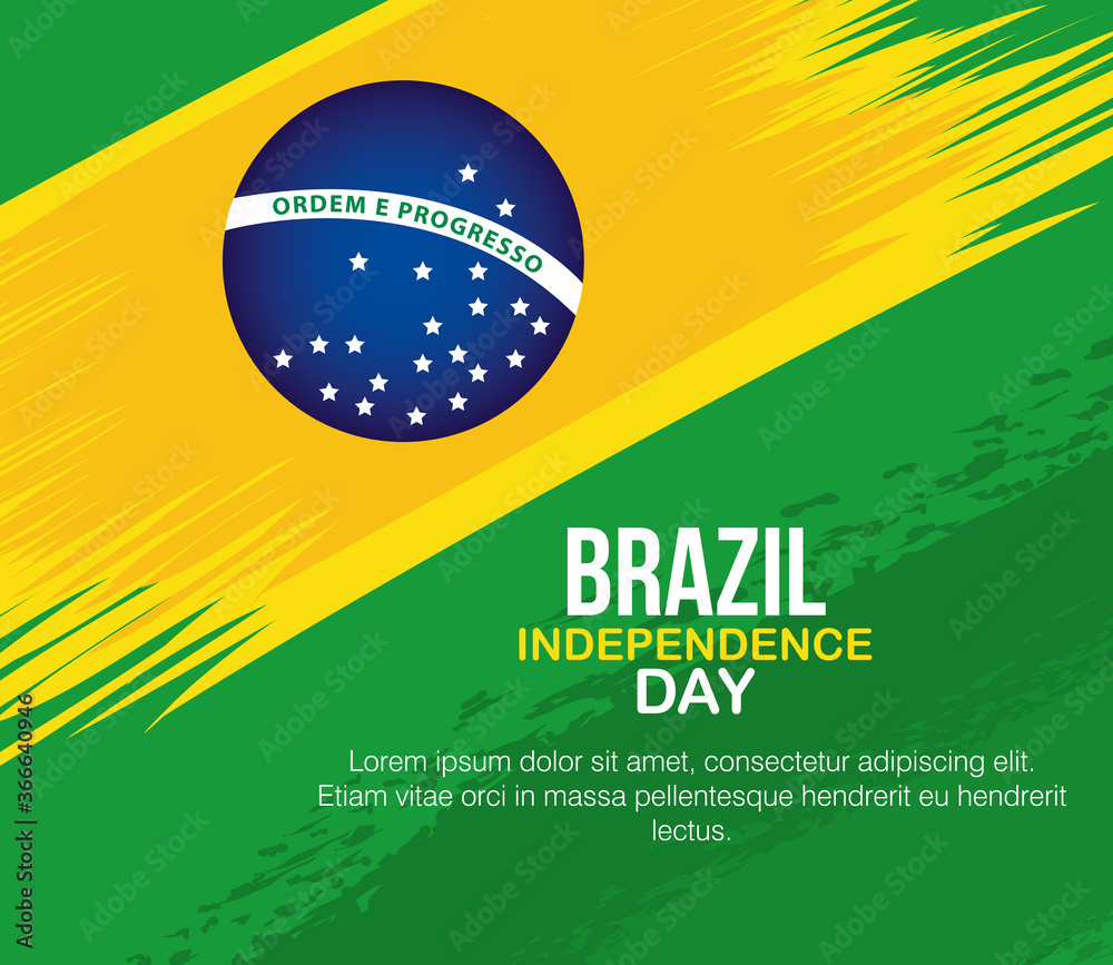 Poster banner of brazil independence celebration, with icons flag emblem decoration