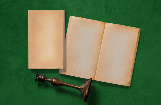 Mauritania vintage historical concept. Retro craft papers and old wooden candlestick on national flag wall background. - Powered by Adobe