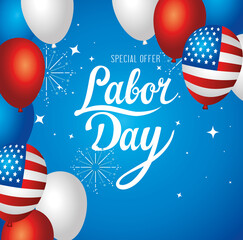 labor day sale promotion advertising banner, with balloons helium decoration