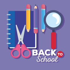 back to school banner with magnifying glass and supplies education