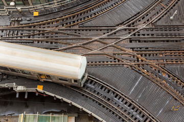 Looking down on a CTA train