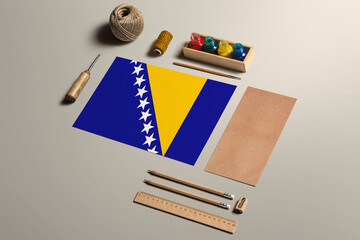 Bosnia Herzegovina calligraphy concept, accessories and tools for beautiful handwriting, pencils,...