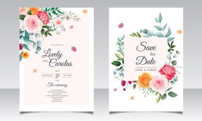 Wedding invitation set card template wreath design with beautiful floral