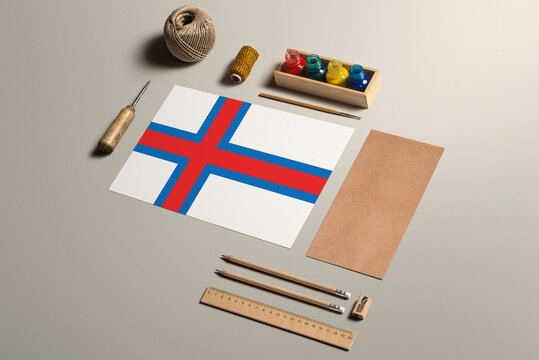 Faroe Islands Calligraphy Concept, Accessories And Tools For Beautiful Handwriting, Pencils, Pens, Ink, Brush, Craft Paper And Cardboard Crafting On Wooden Table.