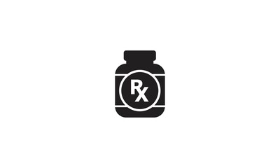 Prescription drugs icon. Drop shadow medication silhouette symbol. Painkiller. Medicine bottle with rx sign. Vector isolated illustration