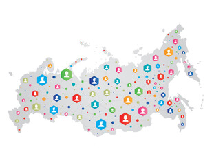 Russia map connecting people concept