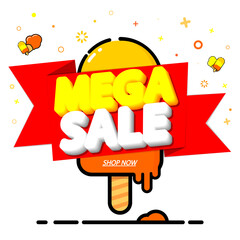 Mega Sale, promotion banner design template, Summer discount tag, vector illustration