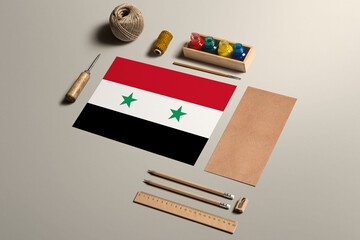 Syria calligraphy concept, accessories and tools for beautiful handwriting, pencils, pens, ink,...