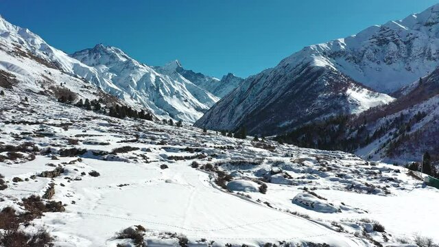 Aerial view of beautiful landscapes of himachal pradesh during winters | Incredible India | Chitkul