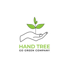 Hand with plant use for environmental nature logo