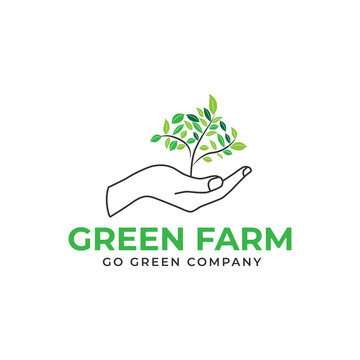 Hand With Plant For Green Farm Logo Minimalist Vector