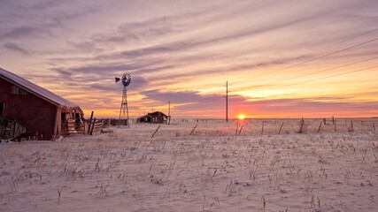 Snowy Sunrise in the Country