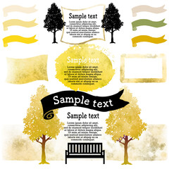 木とベンチの水彩セット