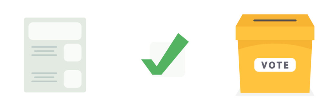 Votar. Elecci&oacute;n Democracia, urna. Conjunto de recursos gr&aacute;ficos de elecciones electorales. ilustraci&oacute;n 3d aislada en fondo blanco 