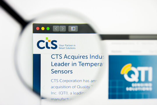 Richmond, Virginia, USA - 7 August 2019: Illustrative Editorial of CTS Corporation website homepage. CTS Corporation logo visible on display screen.