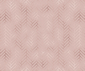 Geometric seamless pattern with diagonal rose gold bricks.