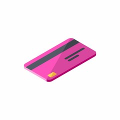 Credit card Pink right view - White Background icon vector isometric. Flat style vector illustration.