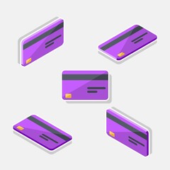 Credit card Purple Isometric & Flat - White Stroke+Shadow icon vector. Flat style vector illustration.