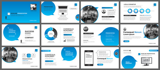 Presentation and slide layout template. Design blue gradient in paper speech shape background. Use for business annual report, flyer, marketing, leaflet, advertising, brochure, modern style.