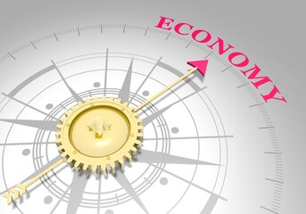 Business concept. Abstract compass points to the economy word. 3D rendering