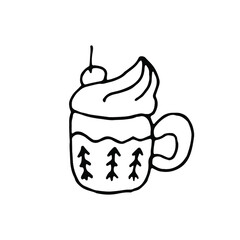 New year hot drink isolated black and white.New year hot drink logo logotype, poster,banner.web baner,card. Cup with hot coffee.Cup of coffee or tea