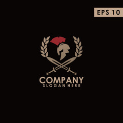 Sparta Gladiator Head Logo With Sword And Leaf Design Vector Template With Luxury