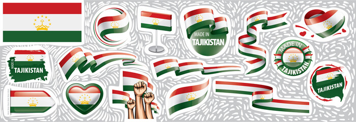 Vector set of the national flag of Tajikistan in various creative designs