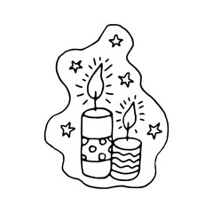 magic candles isolated.Two drawing vector isolated candles with fire.yule witchcraft sign magic sign,sacrament sign,mystic candle icon divination emblem,banner,poster yule doodle noel sacrament