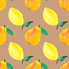Acrylic prints Watercolor fruits Pears and lemons. Seamless pattern with watercolor fruits.