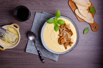 Traditional polenta with mushrooms and cheese