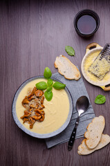 Traditional polenta with mushrooms and cheese