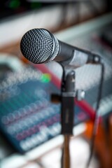 Microphone in front of a sound board