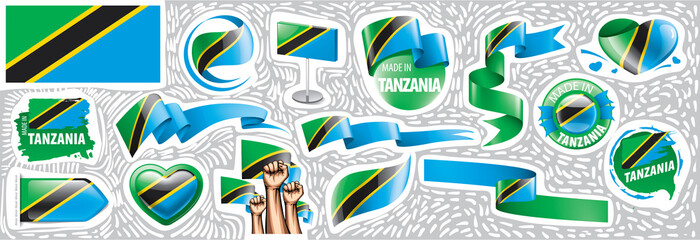 Vector set of the national flag of Tanzania in various creative designs