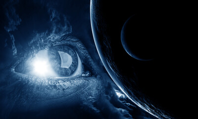 Human eye and space. Elements of this image furnished by NASA.