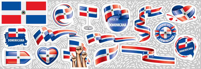 Vector set of the national flag of Dominicana in various creative designs - obrazy, fototapety, plakaty