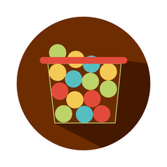 bucket with colored balls toy object for small children to play, block and flat style cartoon