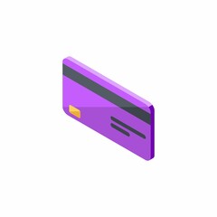 Credit card Purple left view - White Background icon vector isometric. Flat style vector illustration.