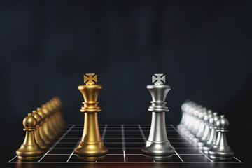 Chess board on vintage table, decision and achievement goal concept.