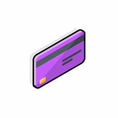 Credit card Purple right view - Black Stroke+Shadow icon vector isometric. Flat style vector illustration.