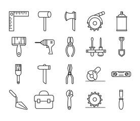 tool repair maintenance and construction equipment icons set line style icon