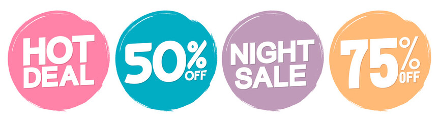 Set Sale banners design template, discount tags, grunge brush, vector illustration