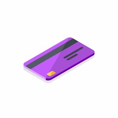 Credit card Purple right view - Shadow icon vector isometric. Flat style vector illustration.