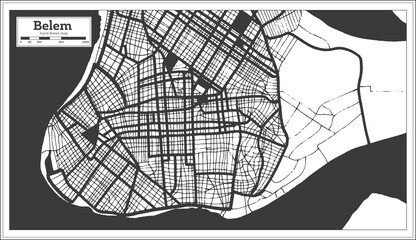Belem Brazil City Map in Black and White Color in Retro Style. Outline Map.