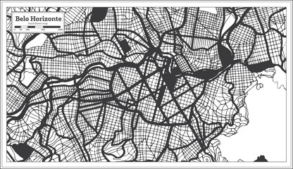 Belo Horizonte Brazil City Map in Black and White Color in Retro Style. Outline Map.